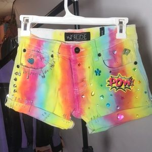 Lisa Frank rainbow denim shorts